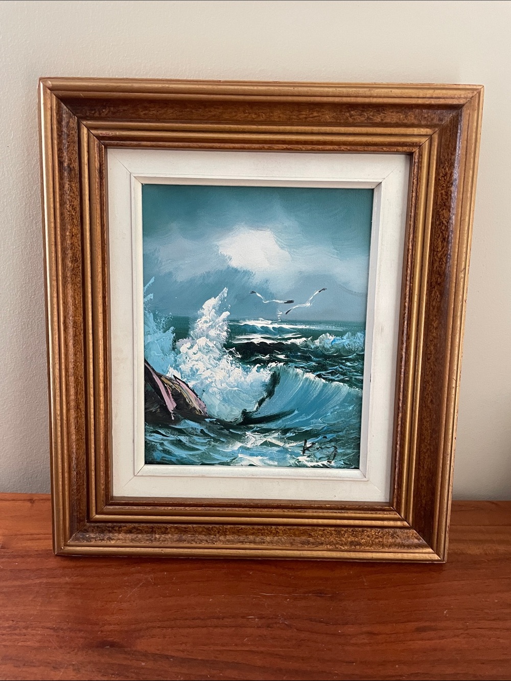 Gorgeous MCM mid century coastal ocean oil painting blue teal nautical beach